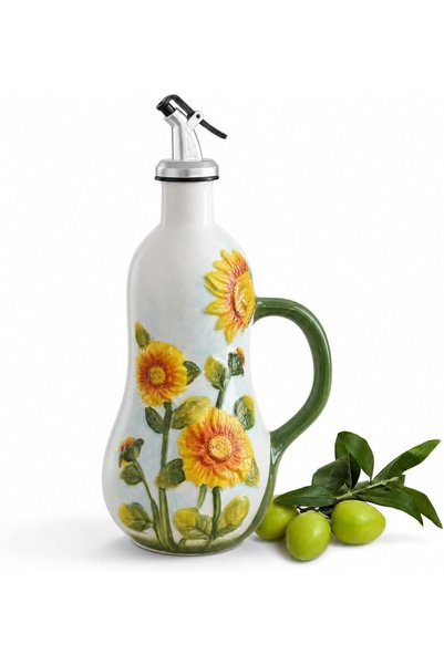 ANGJU زجاجة موزع زيت الزيتون المصنوعة من السيراميك، سعة 600 مل، مزخرفة برسوما...