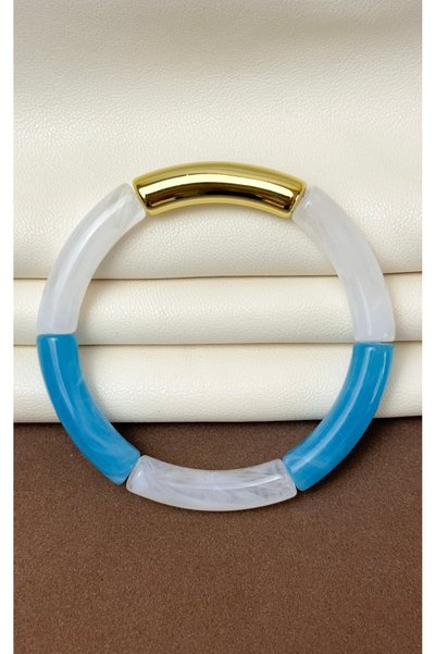 Dore Collection Acrylic Bamboo Boho-Chic Elasticated Colorful Bone Bracelet