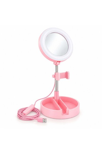 Generic Lampă Inel LED 17 cm cu Oglindă, pentru Machiaj și Selfie, 3 Moduri d...