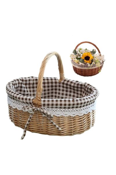 Bukela Handwoven Wicker Picnic Basket with Linen Inner, Coffee Plaid Storage ...