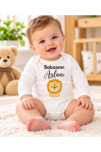 SERPİL Baby Boy Long-Sleeved Bodysuit – "Daddy's Little Lion" with a Cute Lio...