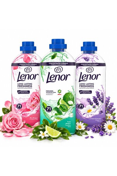 lenor Set de 3 balsamuri concentrate pentru rufe, Trandafir, Proaspăt și Lava...