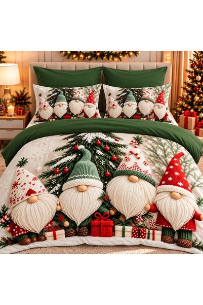 East Comfort Lenjerie de pat din percale cu efect 3D de Crăciun, 6 piese, pat...