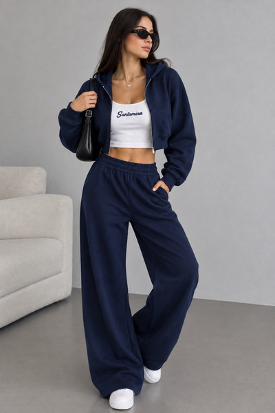SANTAMİLA Laci Crop Sweat ζακέτα και φόρμα με φαρδιά γραμμή παντελίων