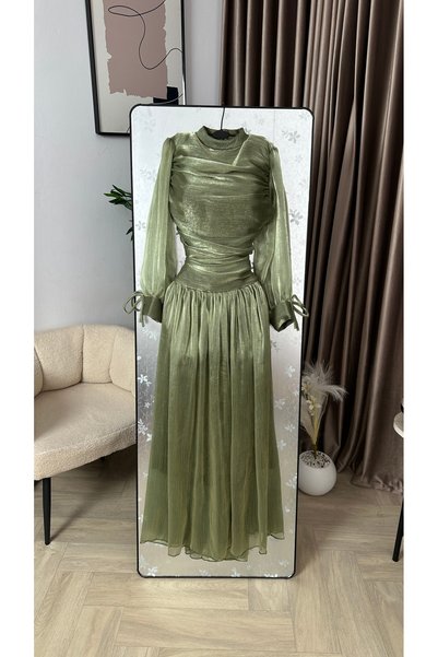 Generic Brand Elegant Light Olive Dress with a Design That Combines Luxury an...