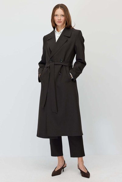 PAULMARK Women's Belted Double-Breasted Coat