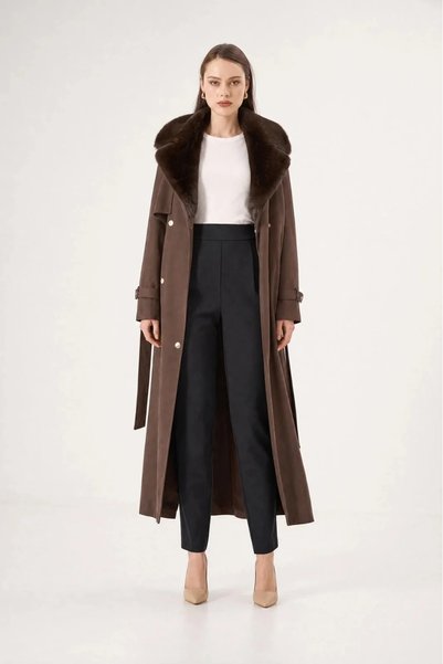 Garzia 27008000 Fur-Collared Trench Coat, Brown