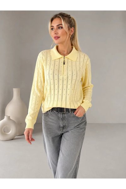 Park Karon Women's Polo Collar Zip-Up Long-Sleeve Soft-Textured Knit Sweater ...