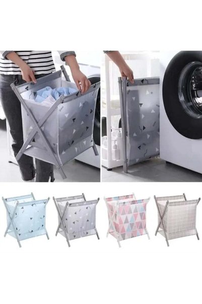 Generic Foldable Textile Laundry Basket, Multicolored Print, 37 x 31 cm