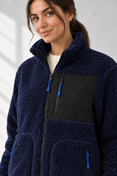 zazzia Jachetă de polar fleece Welsoft pentru femei, de culoare bleumarin, di...