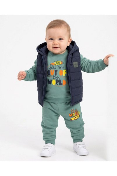 Ege Bebek Boys' Winter 3-Strand Brushed Inside Puffer Vest Set (Sizes 6, 9, 1...