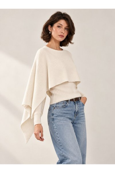 Lavinza Cape-Style Brioche Knit Boat Neck Sweater with Collar Detail