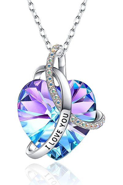 GENERAL Silver Plated Infinity Love Heart Pendant Necklace with Birthstone Cr...