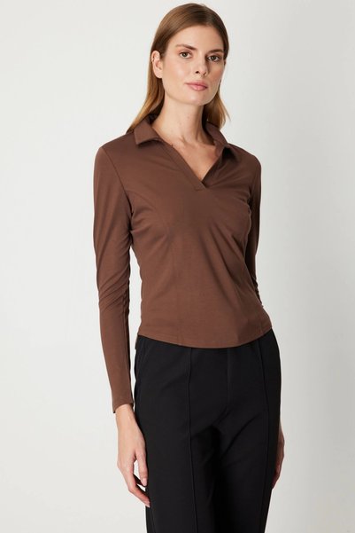 ONFASHİON On fashion stitched v-neck long sleeve blouse 61366