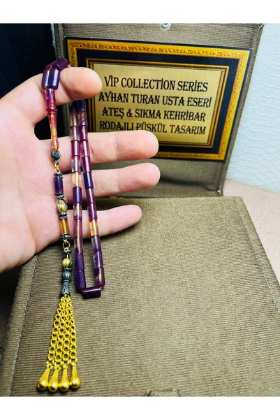 TTS TÜRK TESBİH SANATI BOXED VIP+ SERIES, BROKEN-IN, FIRE AMBER PRAYER BEADS