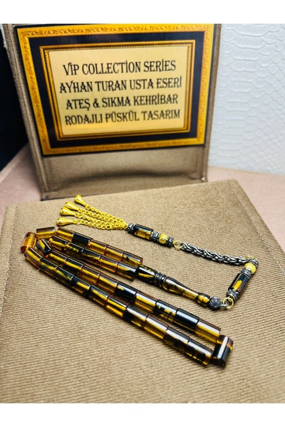 TTS TÜRK TESBİH SANATI BOXED VIP+ SERIES, BROKEN-IN, FIRE AMBER PRAYER BEADS