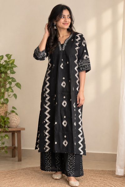 DESPİNA Premium cotton Anarkali type Salwar set stitched with thread work on ...