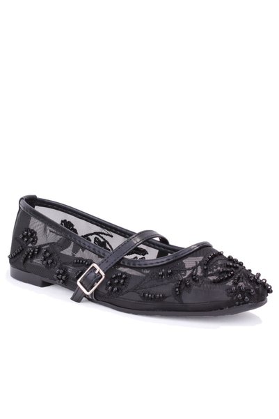 DAGOSTER Dza07-115058 Black Tulle Stoned Daily Ballerina Women's Shoes