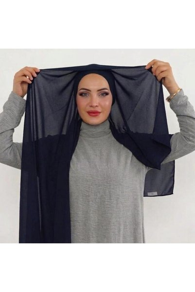 HIJAB VIP Chiffon Hijab with Magnet and Side Cap on the Left - Navy Blue