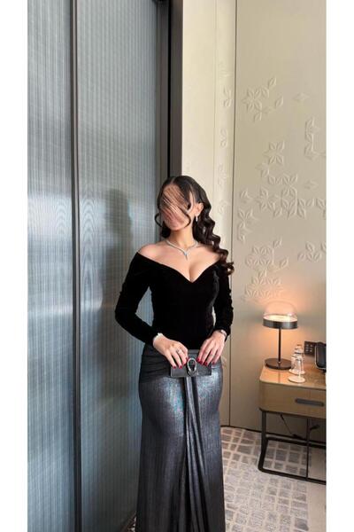 SNIPER1 Velvet glam evening dress with a sweetheart neckline and off-the-shoulder design 🩶