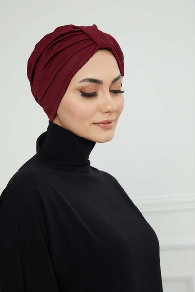 HIJAB VIP توربان قطني قابل للتعديل-عنابي