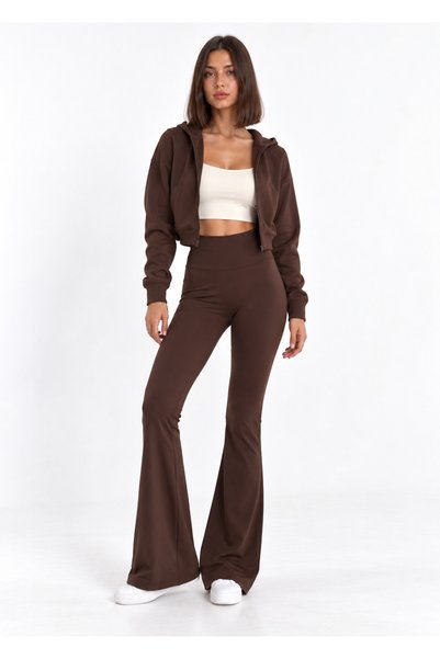 TÜKATO Women's Brown Fleece-Lined, Flared-Leg, High-Waisted, Shaping / Sculpt...