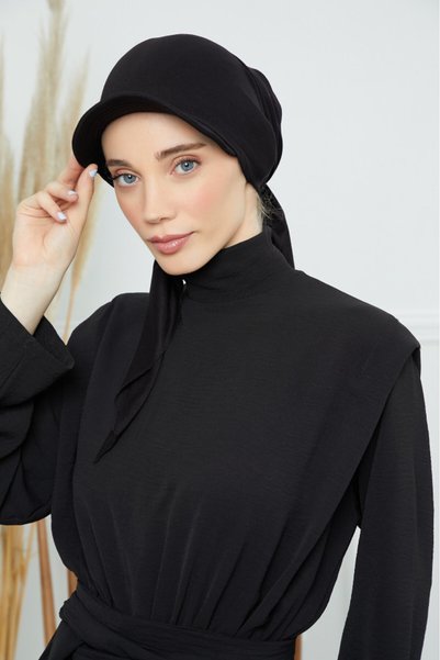 HIJAB VIP توربان كاب ربط من الخلف - اسود