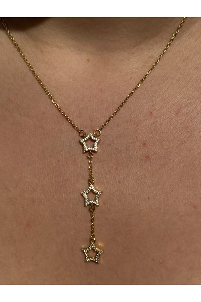 FREE PALACE 1: Xuping Gold Triple Star-Shaped Zircon Stone Dangle Necklace fo...
