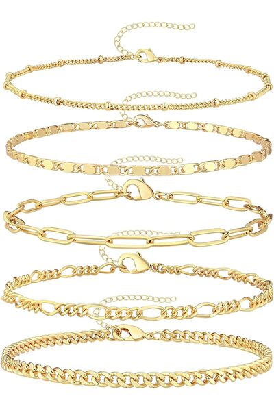 JOYZZZ Gold Bracelets Set, Stainless Steel Electroplated Minimalist Stackable...