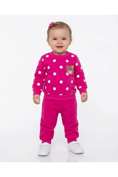 Ege Bebek Girls' Baby Süzene Teddy Bear Print Winter 3-Thread Brushed Inside ...