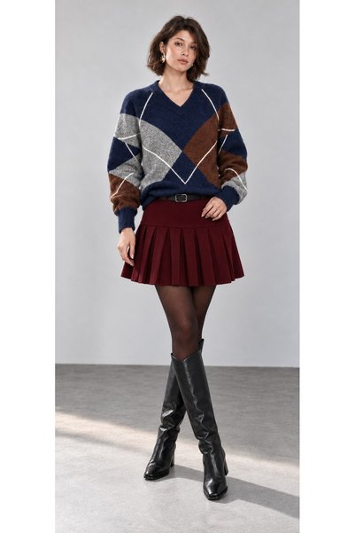 Lavinza Women's V-Neck Sweater with Diamond Pattern