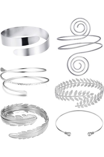 jaffiust 6 Piece Arm Cuff Upper Arm Cuff Cuff Bracelet Ladies Silver Gold Adj...