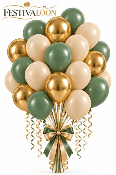 FESTİVALOON Set of 20 Eucalyptus, Sea Sand, Beige, Chrome, and Gold Balloons ...