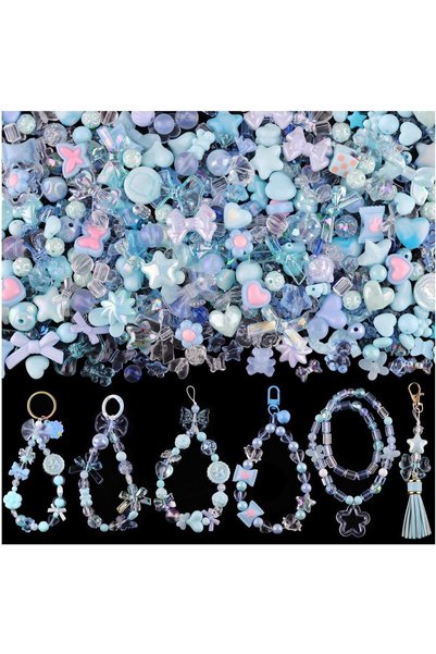 TERRIFI 180-240 Pcs Assorted Blue Acrylic Beads for Bracelet Making, Cute Bea...