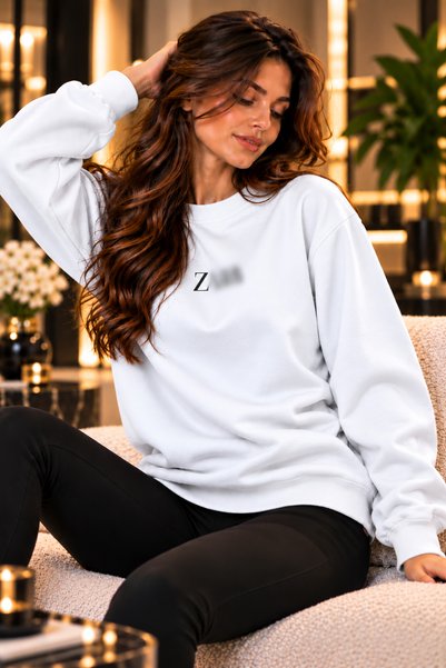 Kadın Oversize Bisiklet Yaka Uzun Kollu Basic Sweatshirt