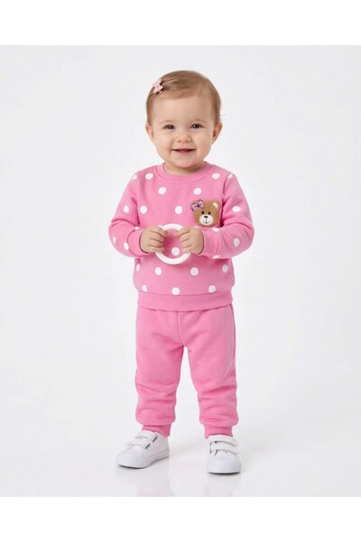 Egelite Girls' Baby Süzene Teddy Bear Print Winter 3-Thread Brushed Inside Sh...