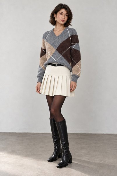 Lavinza Women's V-Neck Sweater with Diamond Pattern