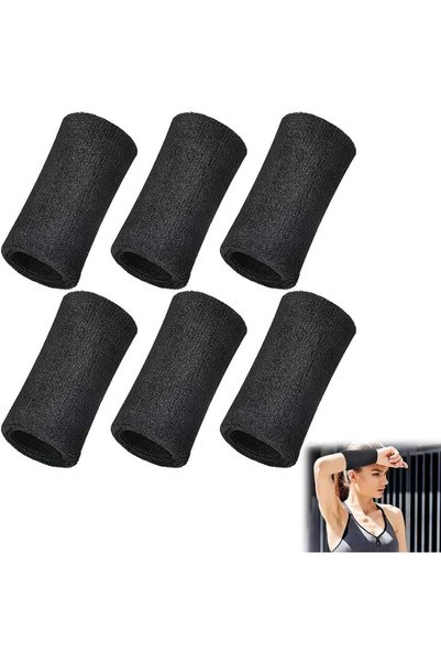 Aputue Wrist Sweatbands, 6 Pcs Black Long Sport Wristbands, Sweatbands and Wr...