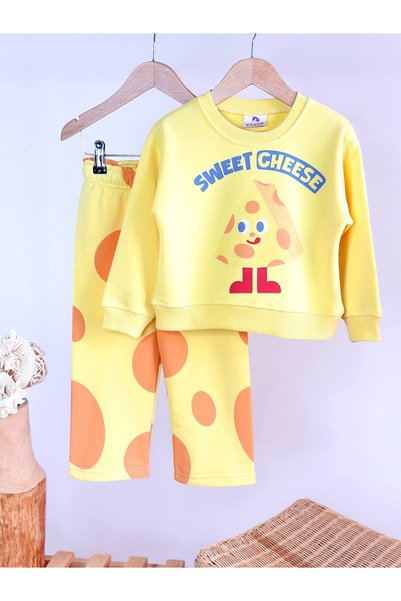 Little Pumpkin Unisex Sarı Renk Baskılı Çocuk Alt-Üst Takım (Şardonlu Değildir)