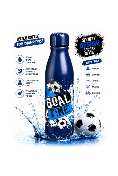 VARENTIS Sticlă de apă din aluminiu pentru copii, 600 ml, albastră, model Poa...