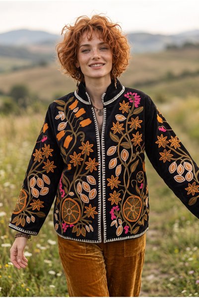 Bohoyasam Women's Suzani Embroidered Velvet Jacket – Ethnic Bohemian Design