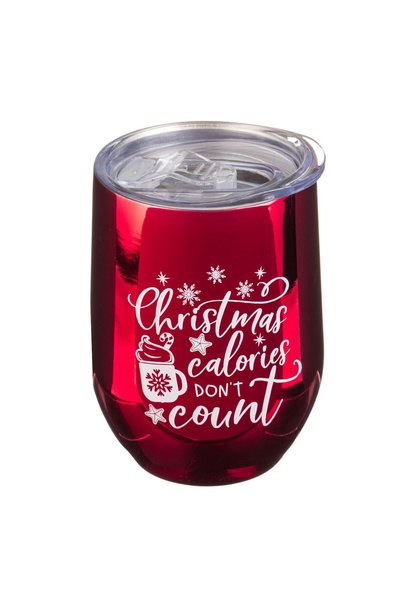 IRO Red Metallic Insulated Mug with Christmas Print & Transparent Lid 330ml