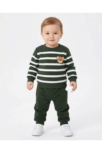 Ege Bebek Boys' Süzene Teddy Bear Print Embroidered Winter 3-Thread Brushed I...