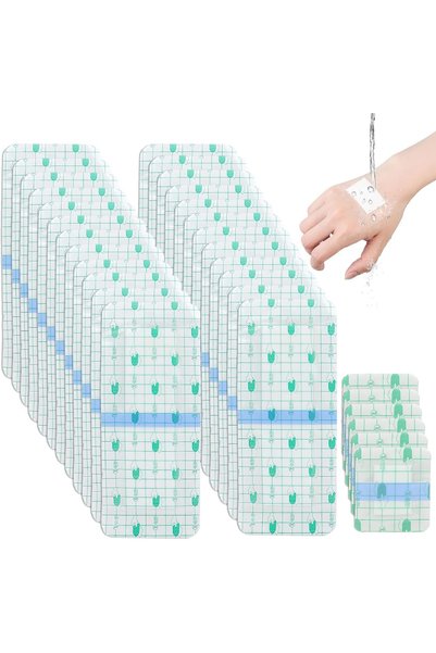 KASTWAVE 30Pcs Waterproof Bandage, Clear Adhesive Dressing Tape with Cotton A...