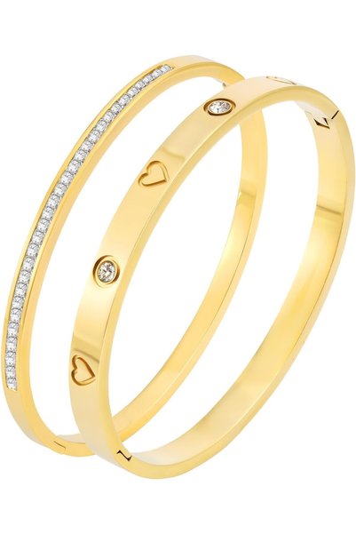 GENERAL Gold Bracelet Stack for Women - 2Pcs 18K Gold Plated Crystal Love Ban...