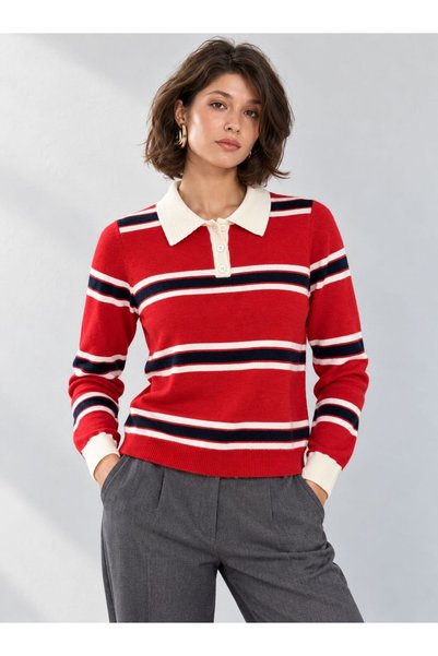 Lavinza Striped Polo Collar Sweater