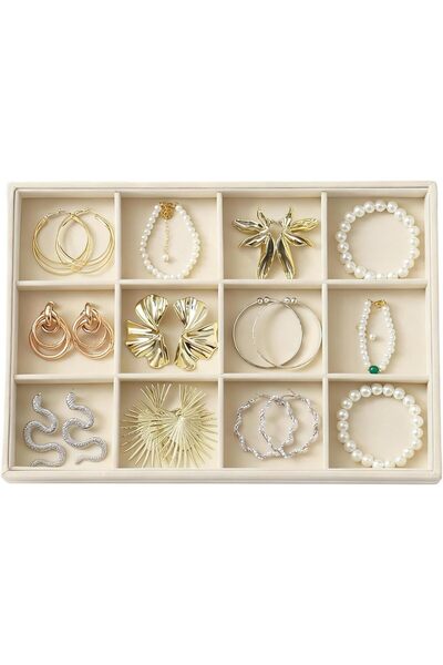 TERRIFI Large Velvet Jewelry Organizer Tray, 12 Grid Compartment Stackable Dr...