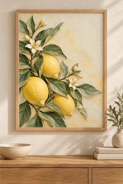 HOPE DİZAYN Sarı Limon Desenli Tekli Çerçeveli MDF Tablo Duvar Dekorasyonu