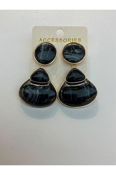Alışveriş Kasabası Marble Patterned Earring Set, Black