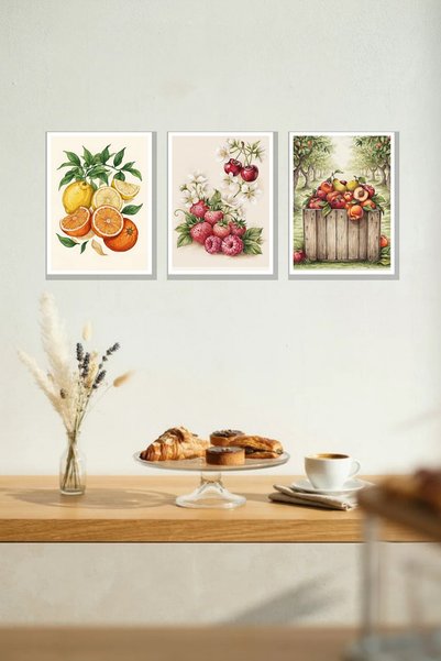Nod Fruit and Citrus 3-Piece Frame-Style 30x40 cm MDF Picture Set—Wall Decor ...